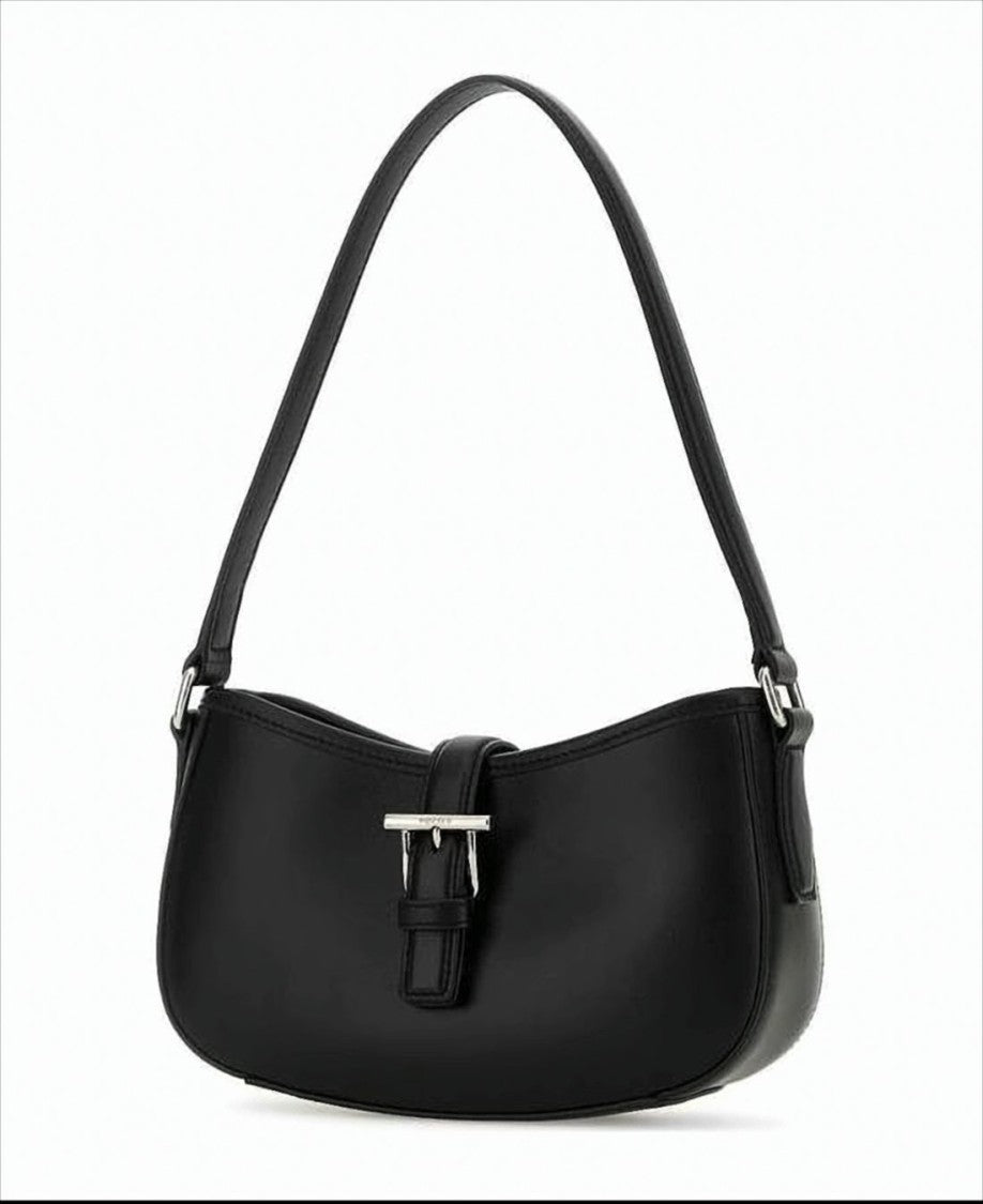 Minimalist Black Calf Leather Shoulder Bag