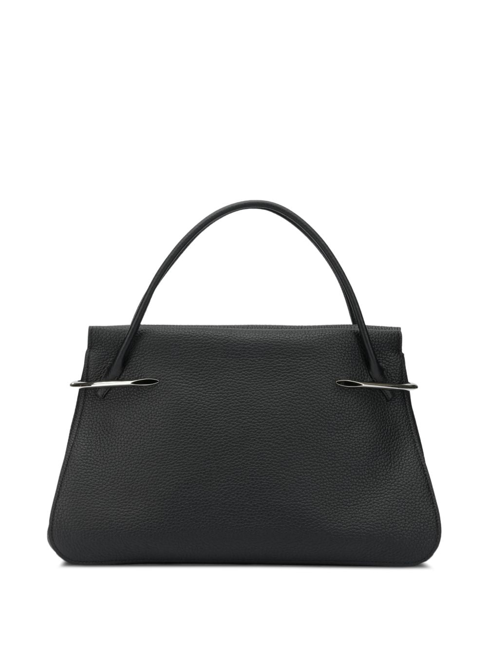 Textured Black Handbag with Silver-tone Accents
