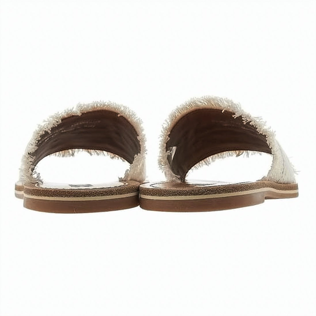 Textured Cream Strap Mules with Rustic Detailing