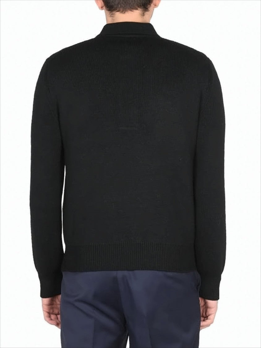 Black Wool and Silk Blend Polo Sweater