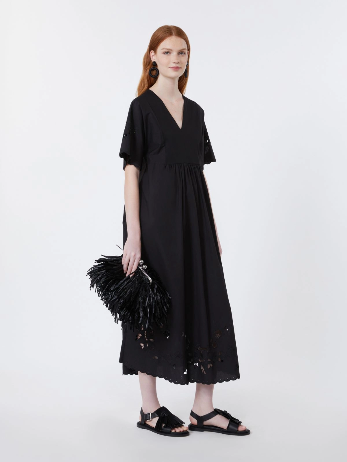 Flowing Midi Dress with Floral Embroidery