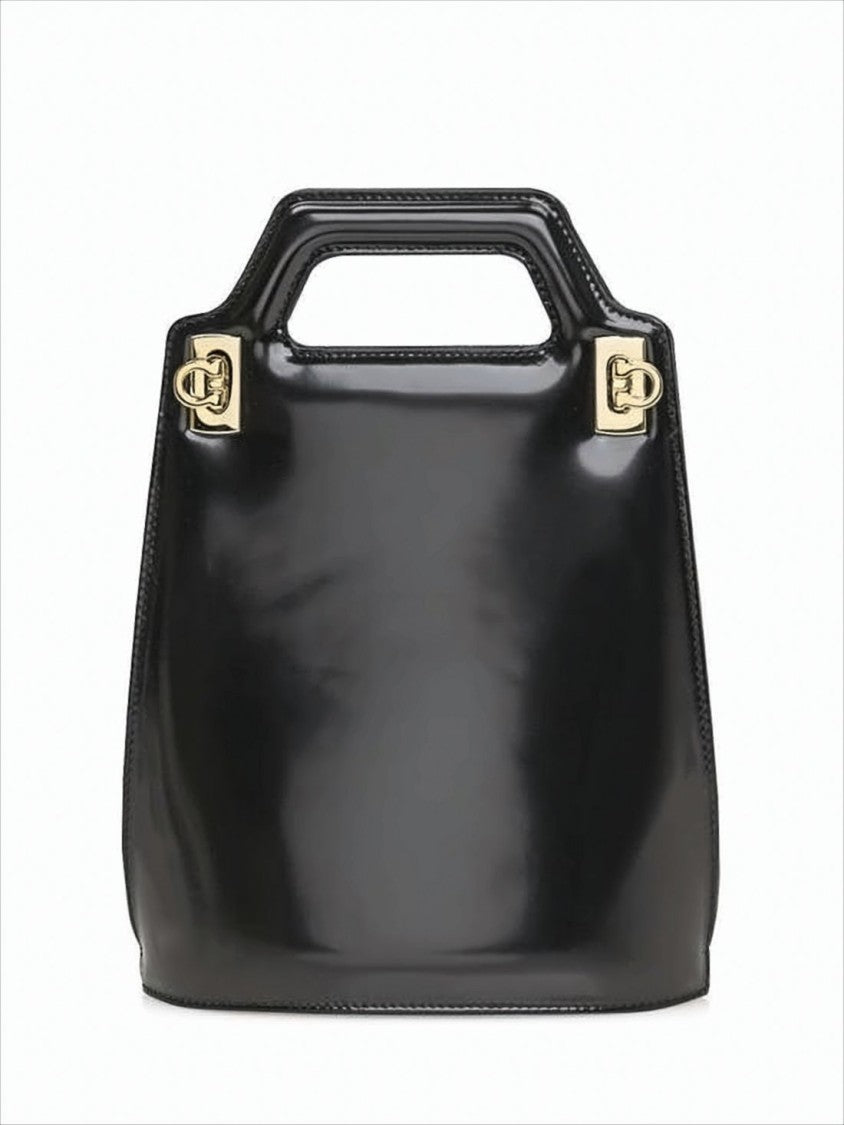 Black Glossy Finish Structured Crossbody Bag