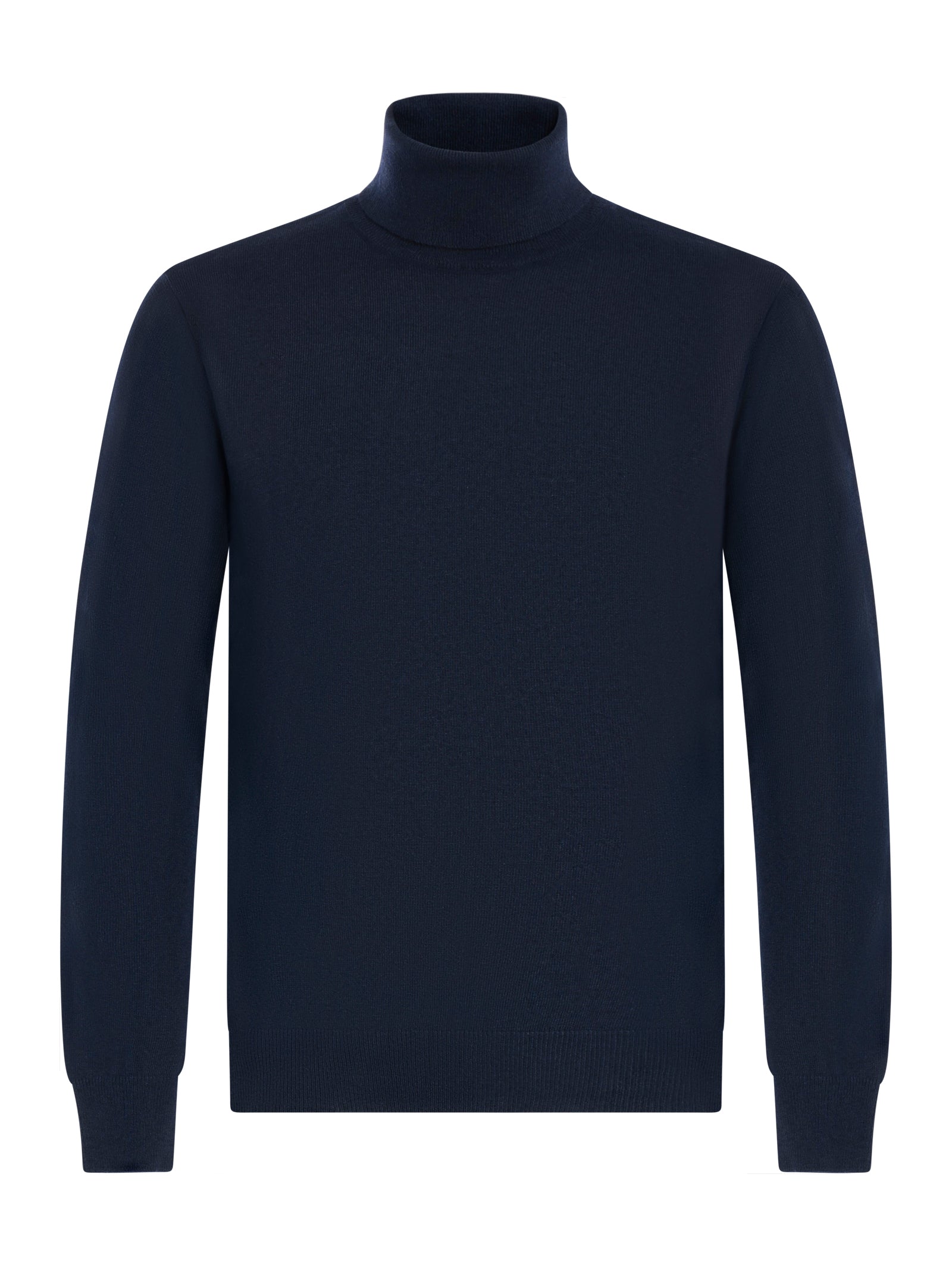 High Neck Blue Sweater With Ribbed Cuffs