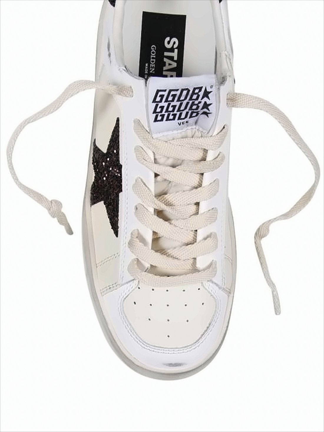 Distressed Nappa Leather Low-Top Sneakers With Glitter Details