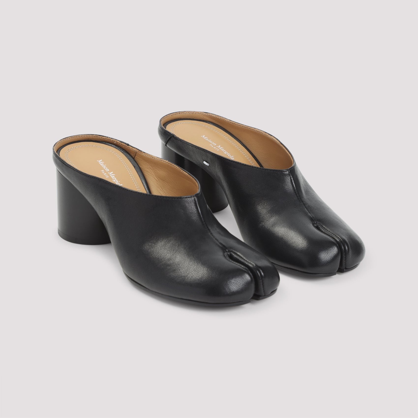Split-Toe Black Leather Mules