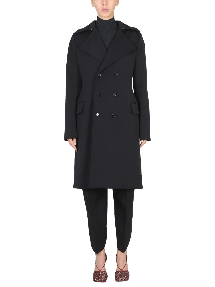 Double-Breasted Coat with Convertible Collar and Tailored Fit