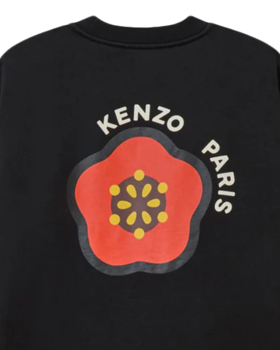 Long-Sleeve Black T-Shirt with Floral Emblem