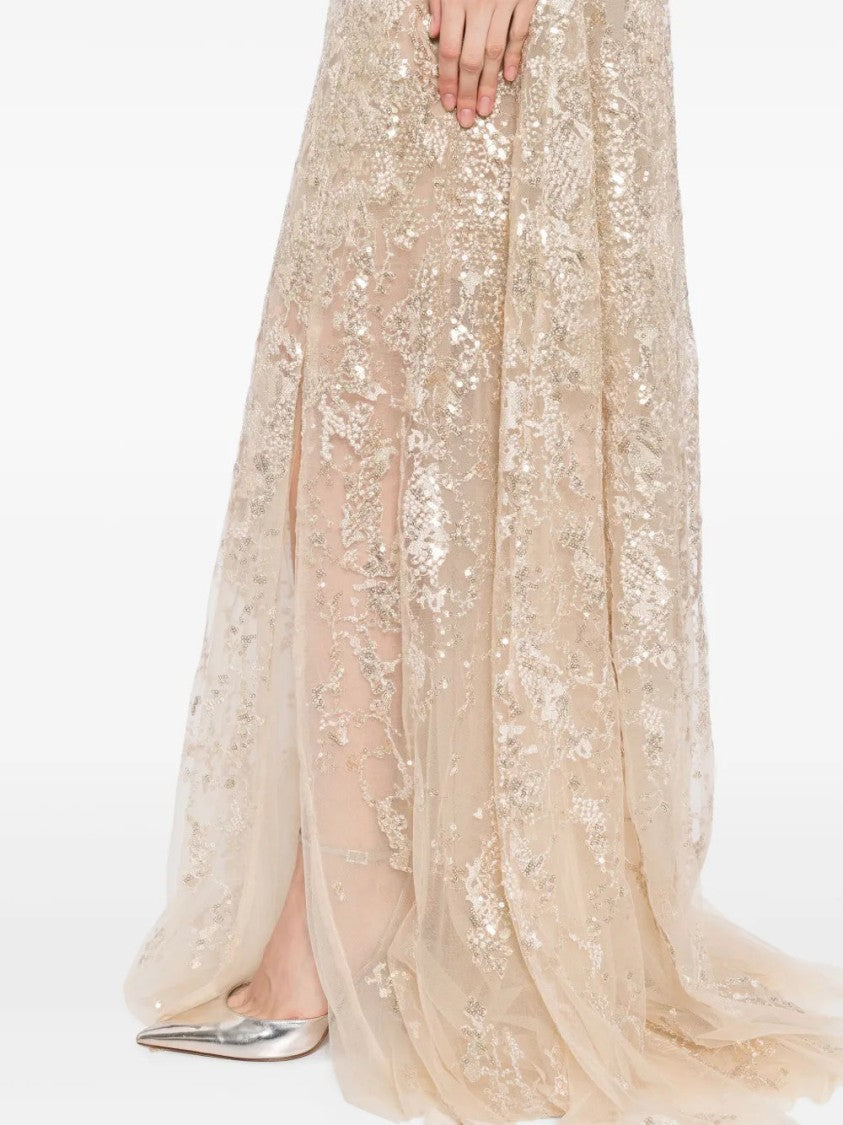 Off-Shoulder Long Embroidered Dress