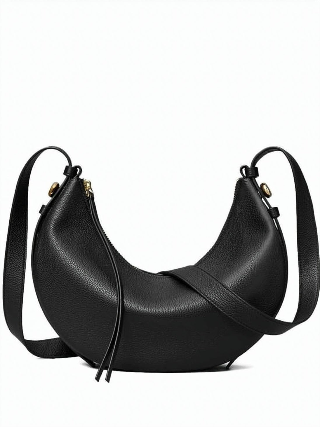 Crescent-Shaped Crossbody Bag with Gold-Tone Accents