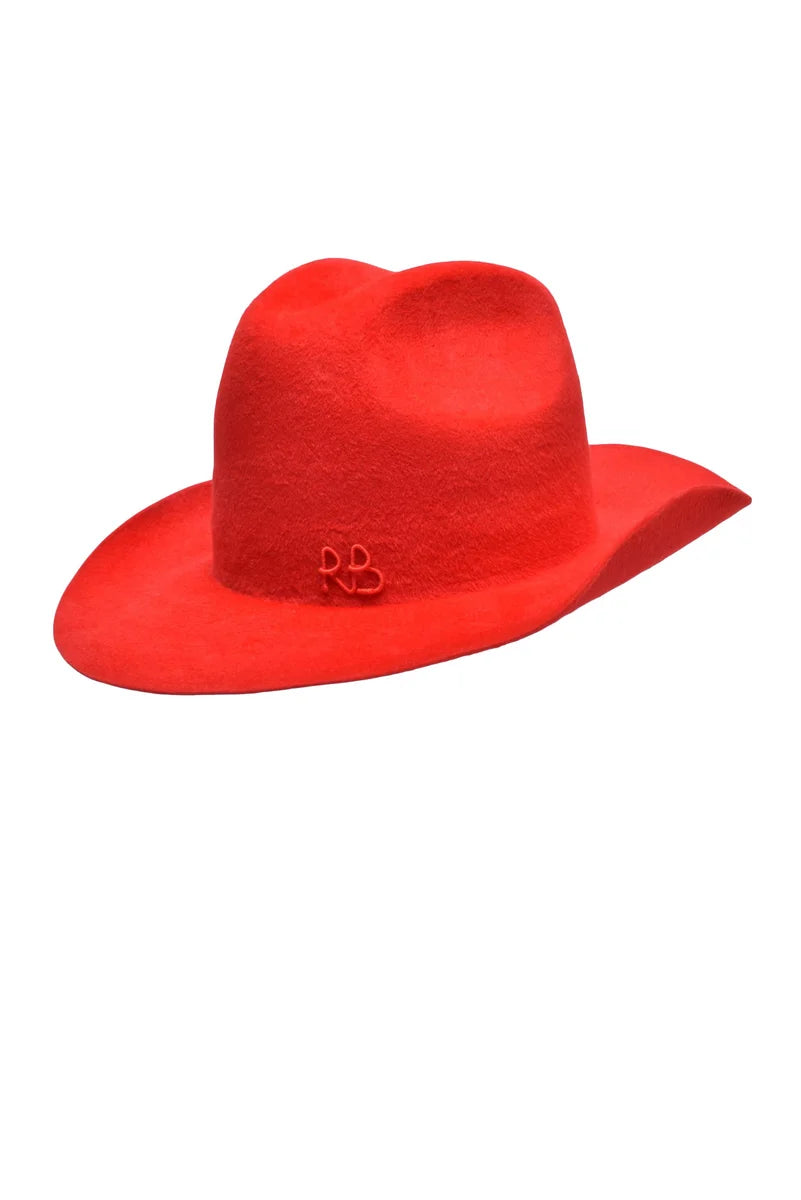 Wide-Brimmed Red Hat with Structured Crown
