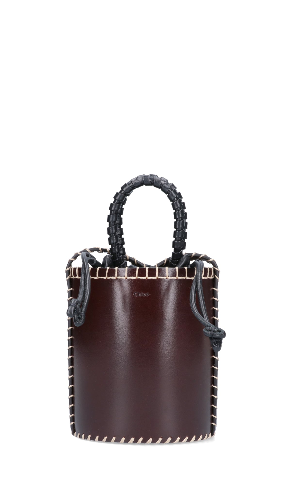 Brown Structured Leather Whipstitch Handbag