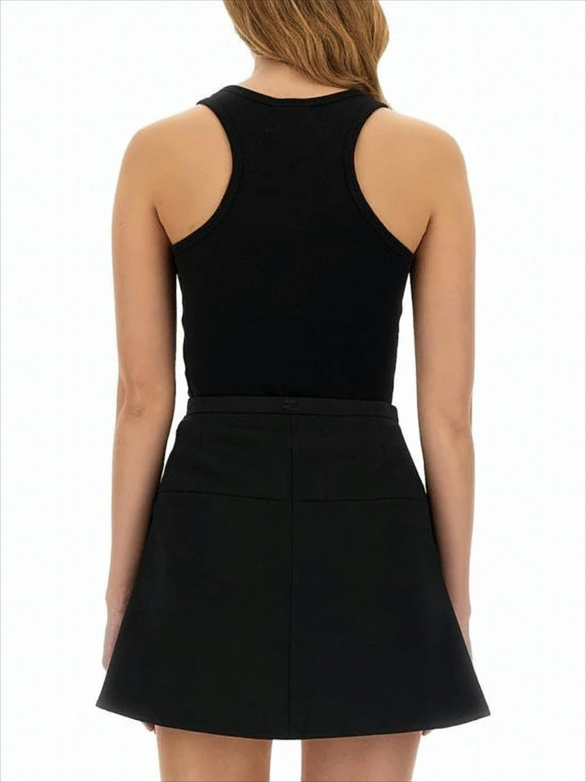 Scoop Neck Fitted Tank Top With Button Placket