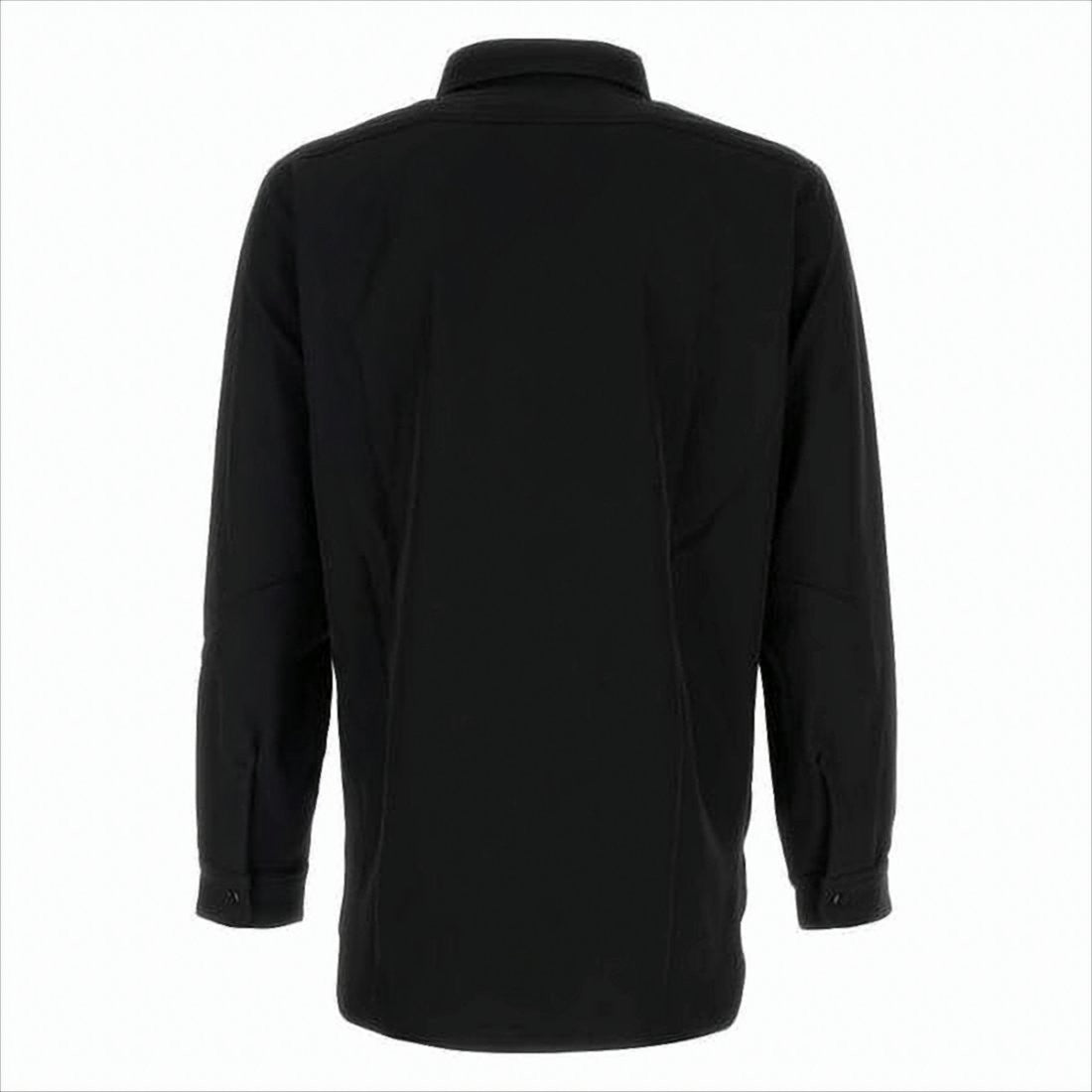 Black Long-Sleeve Shirt Jacket With Classic Collar And Tailored Fit