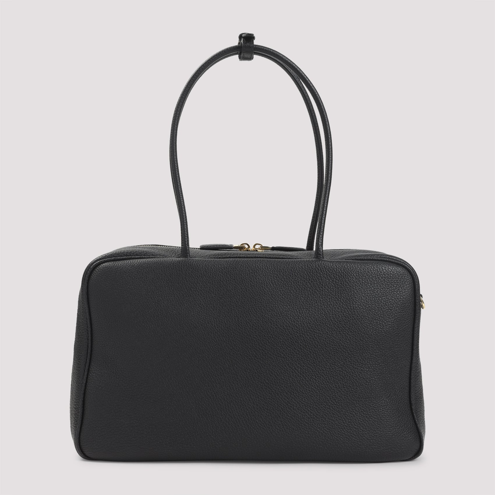 Textured Leather Structured Handbag with Gold-Tone Logo