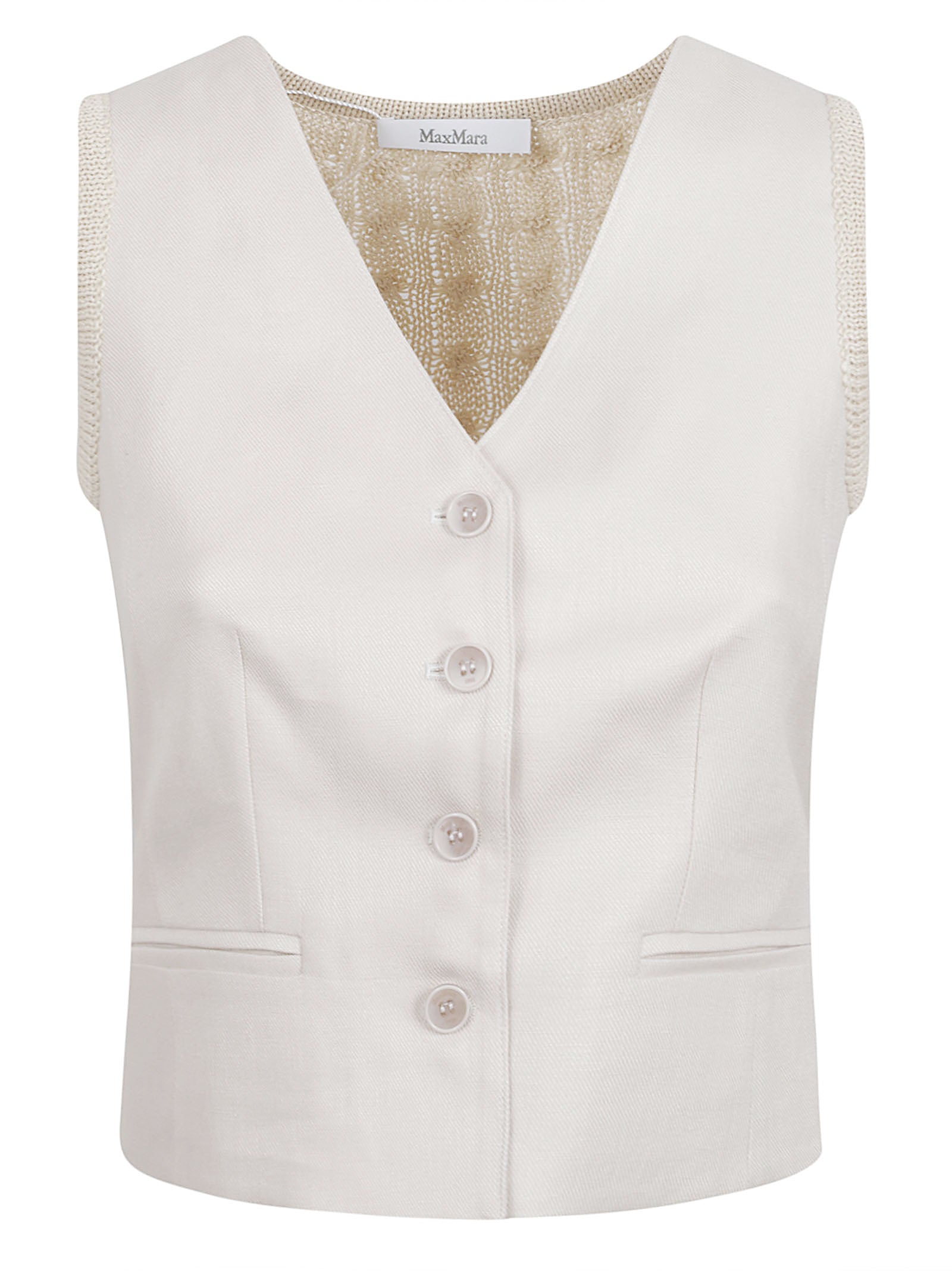 Button-Down Linen Gilet with Textured Back and Ribbed Hem