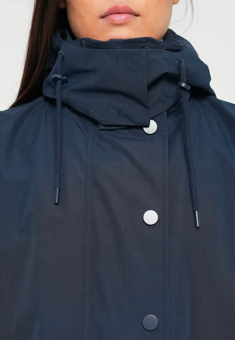 Versatile Blue Raincoat With Drawstring Hood