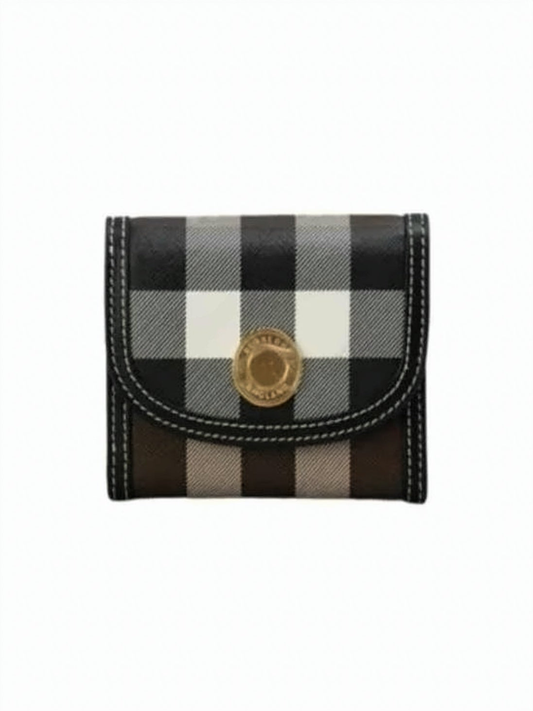 Compact Checkered Wallet with Gold-tone Emblem