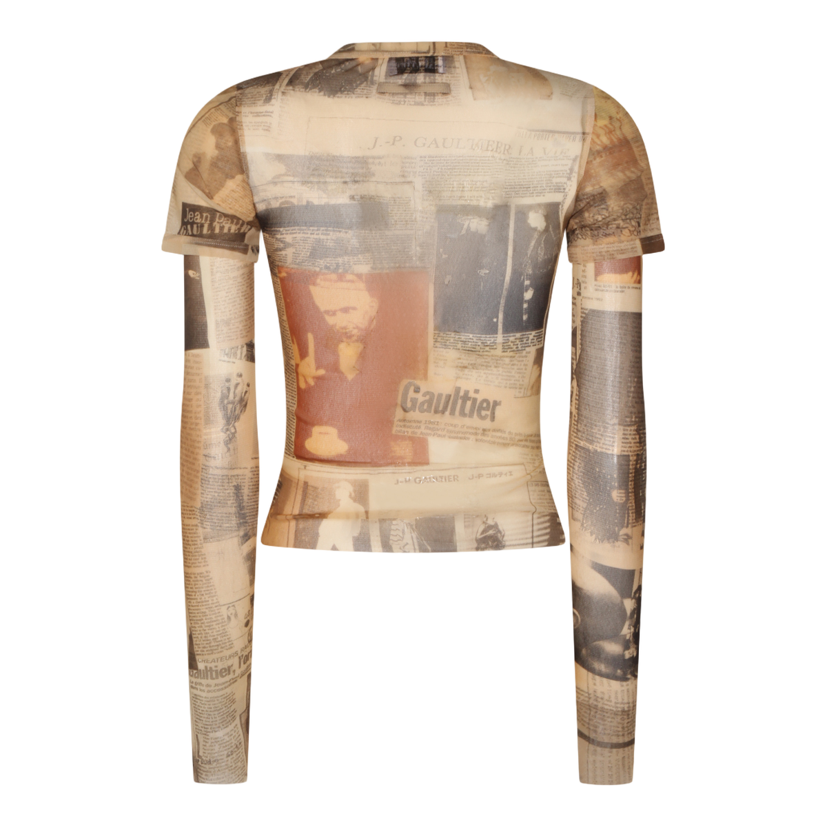 Fitted Newspaper Print Long-Sleeved Top