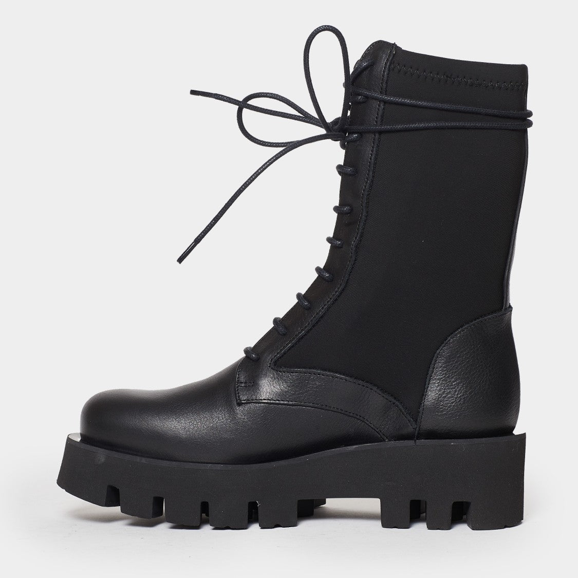 Neoprene-Accented Black Leather Ankle Boots