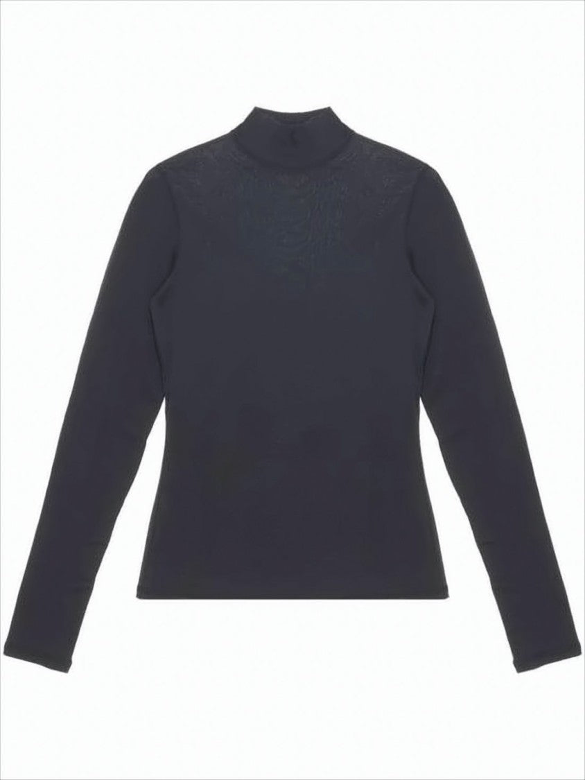 Fitted Turtleneck Top With High Neckline And Smooth Fabric