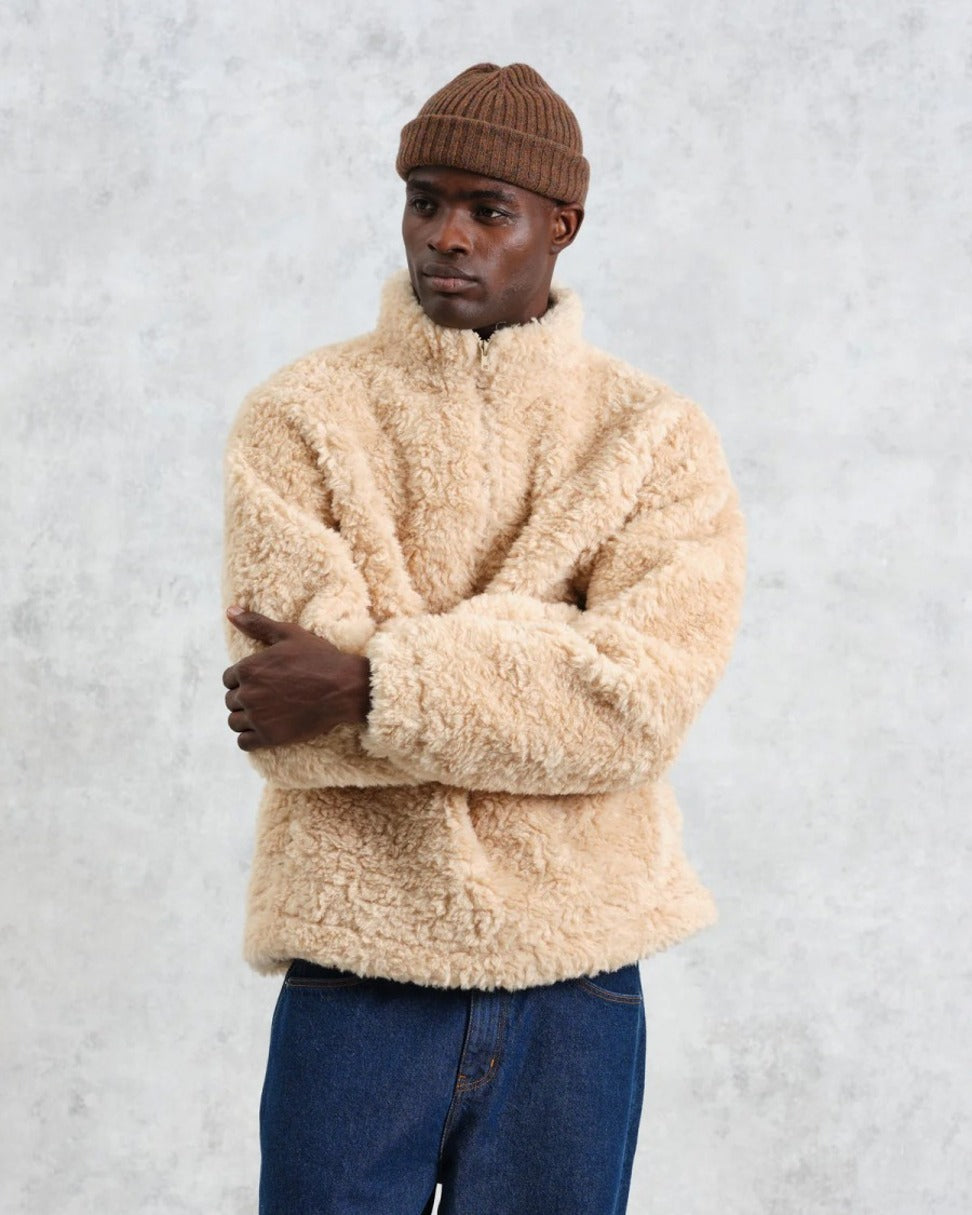 Recycled Sherpa Fabric Boxy-Fit Funnel Neck Jacket