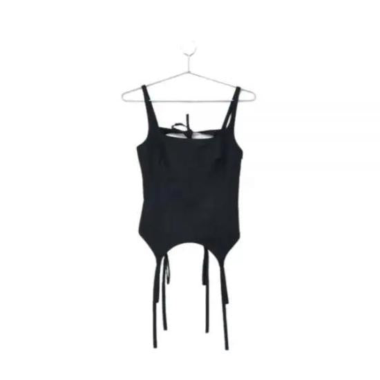Fitted Sleeveless Top with Square Neckline and Edgy Ties