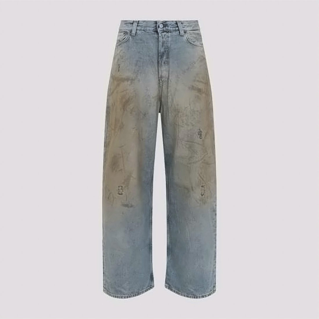 Wide-Leg Denim Pants with Distressed Details