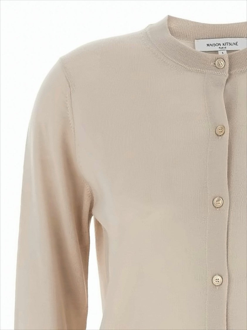 Fine-Knit Cardigan With Button-Down Front And Embroidered Fox Emblem