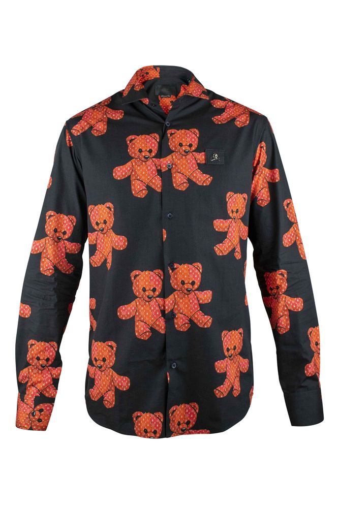 Black Casual Shirt With Teddy Bear Motif