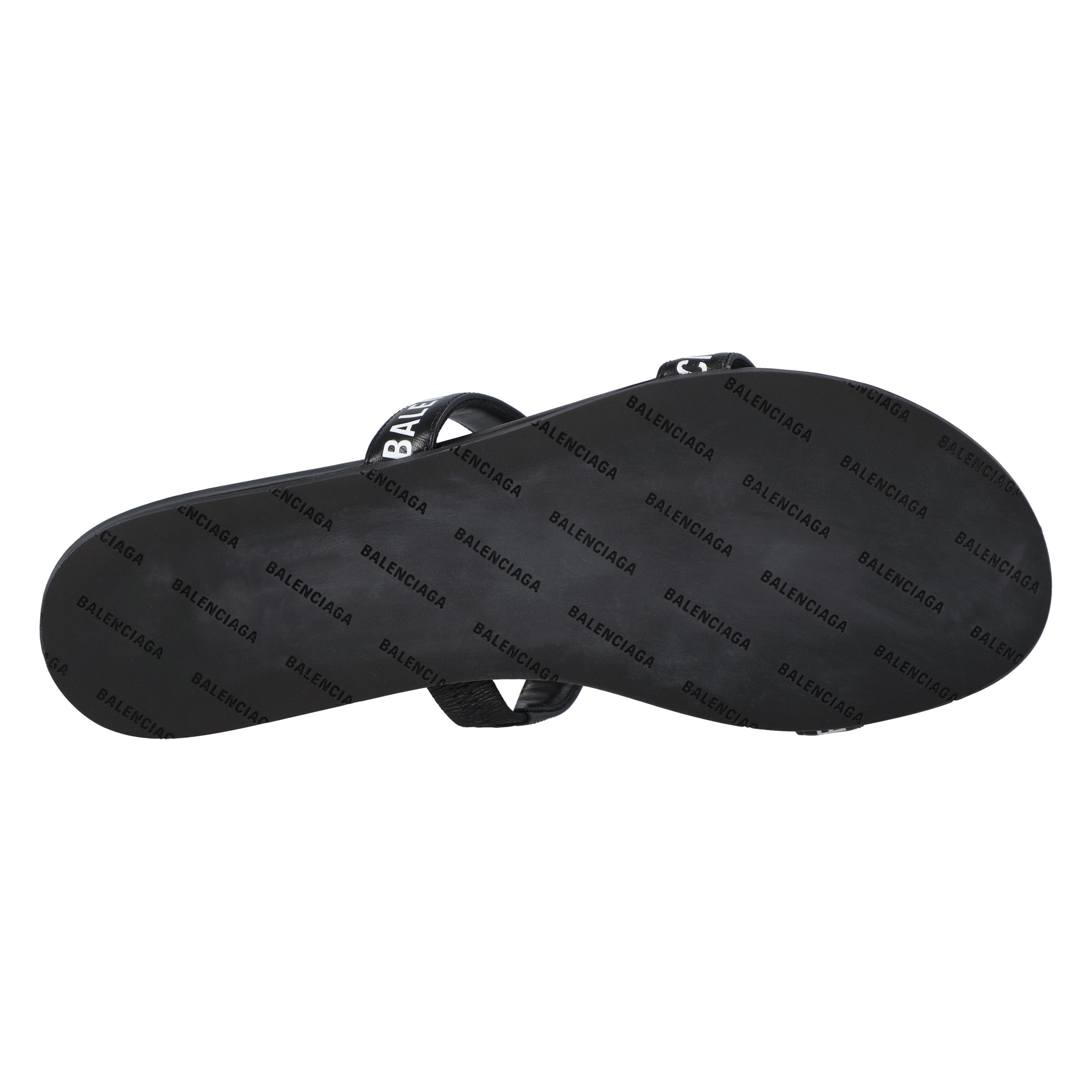 Round Flat Leather Sandals Black