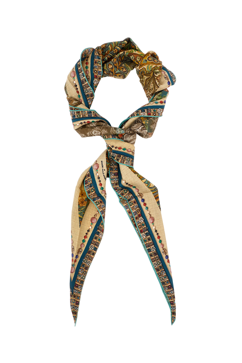 Diamond-Shaped Silk Scarf With Printed Design