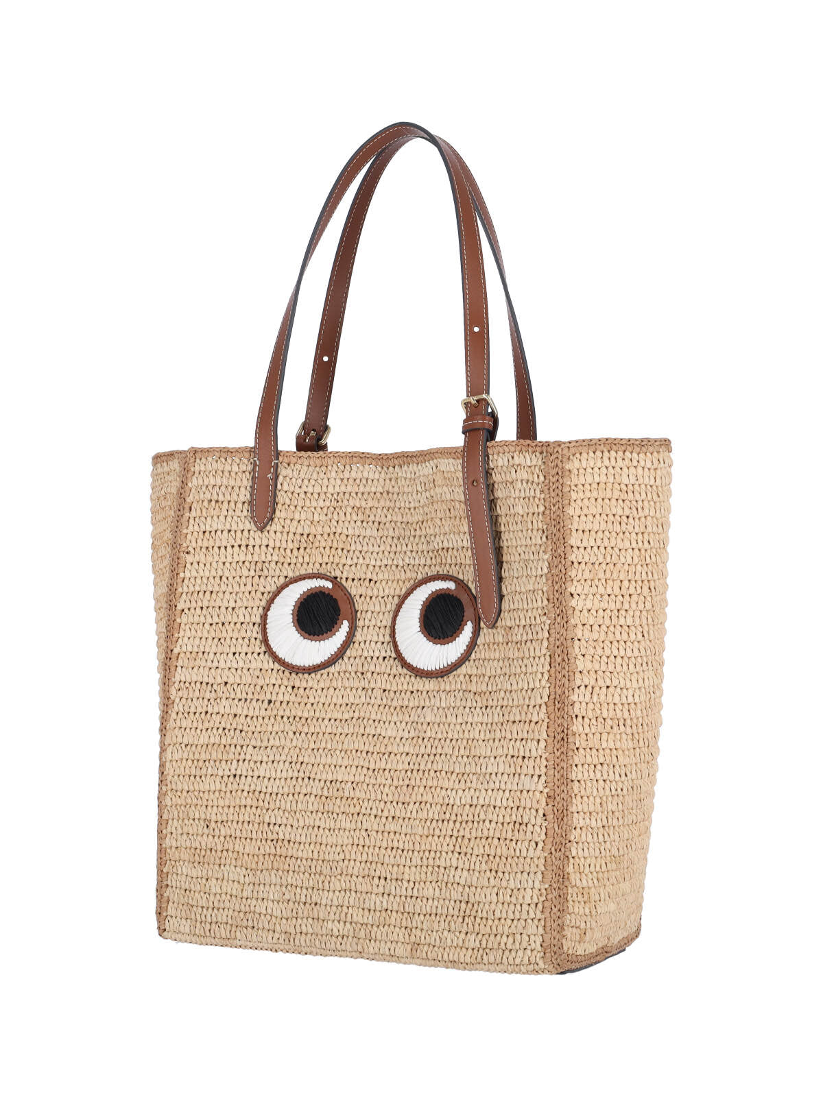 Woven Raffia Tote with Embroidered Eye Motif