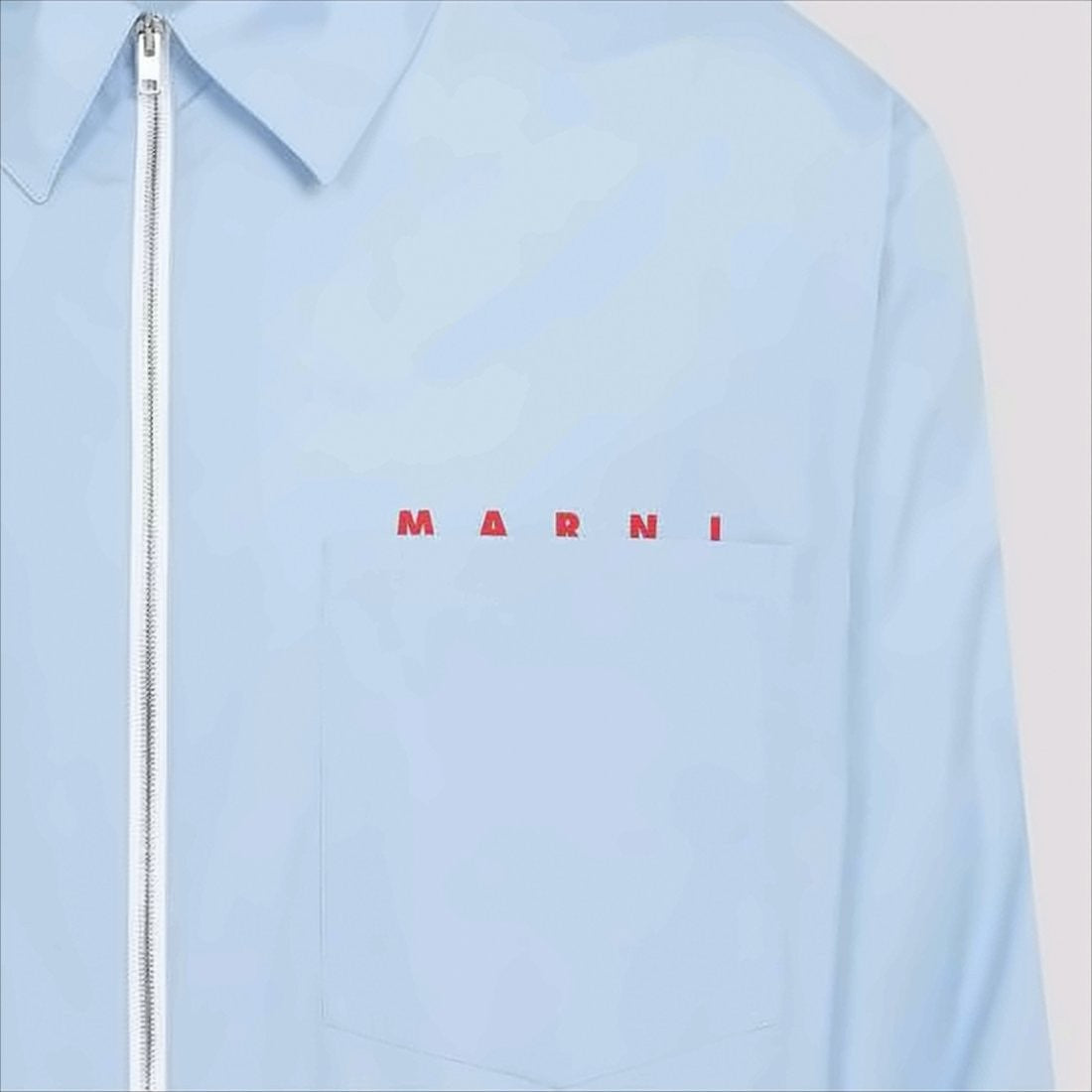 Light Blue Minimalistic Cotton Jacket with Zipper Closure