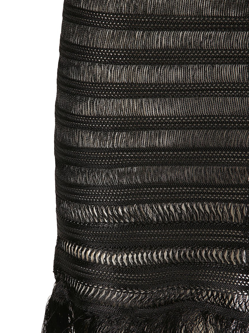 Textured Black Skirt With Fringed Hem