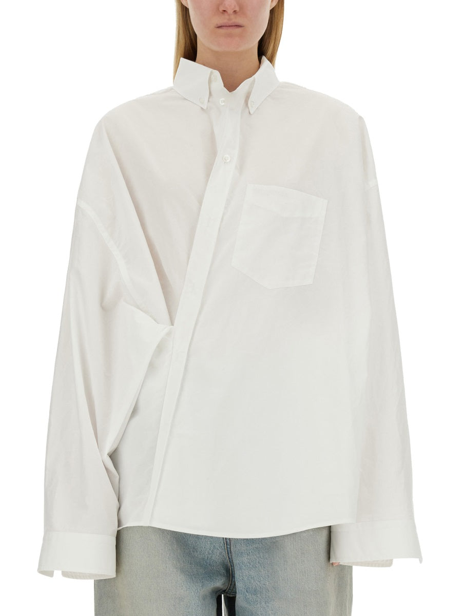 Wrap-Style White Shirt With Oversized Fit