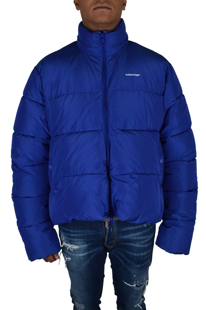 Electric Blue Quilted Jacket With High Collar