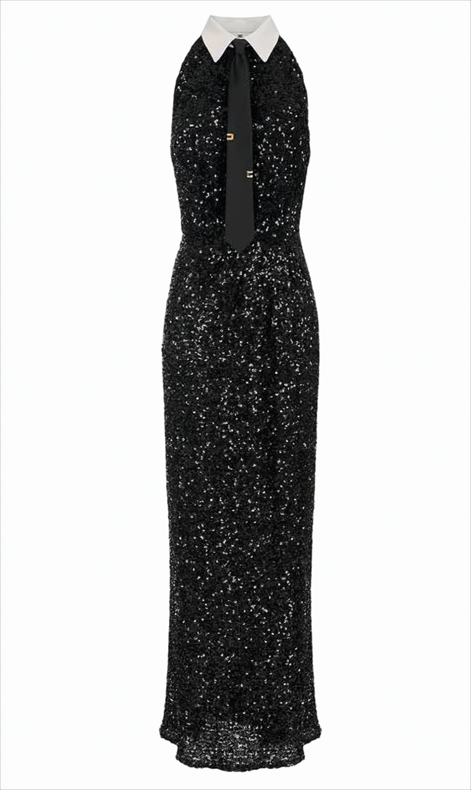 Full Sequined Evening Dress With Shirt Collar