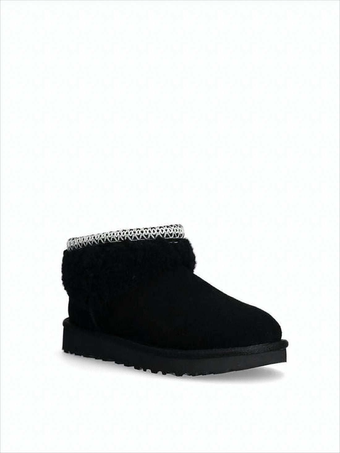 Ankle-High Suede Boots with Curly Wool Lining