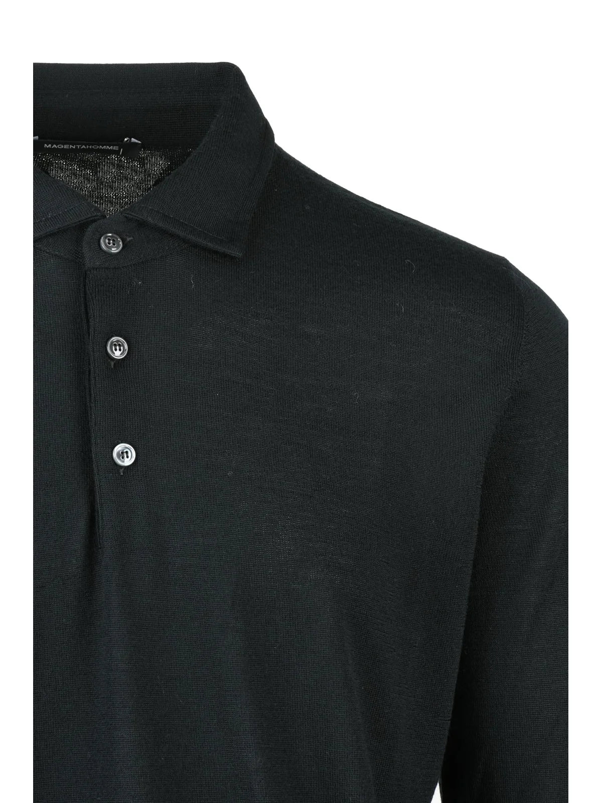 Black Merino Wool Knit Polo