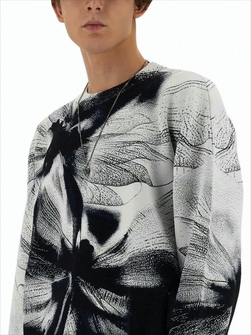 Monochrome Abstract Dragonfly Motif Sweater