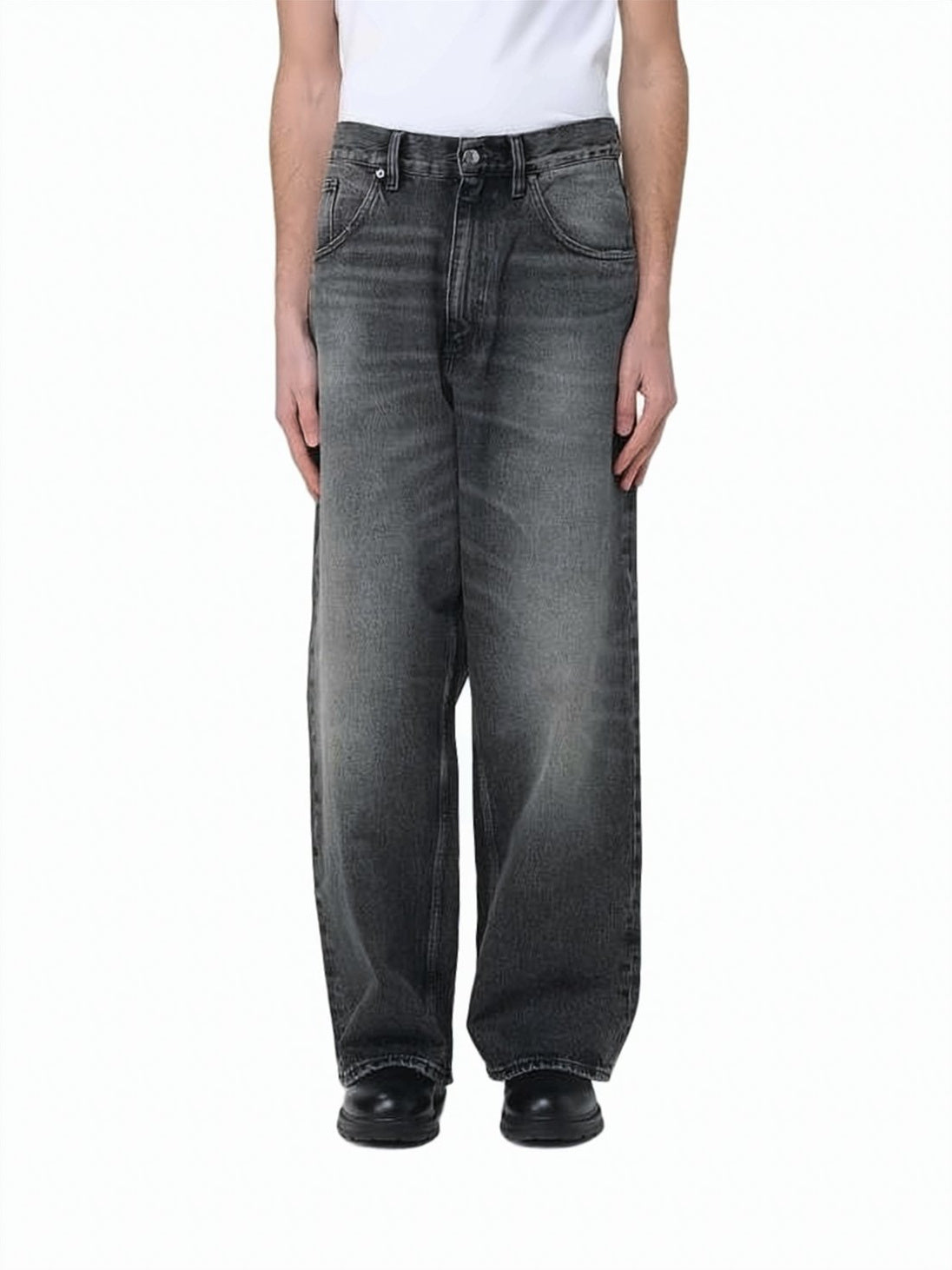 Relaxed Wide-Leg Denim Pants with Faded Wash