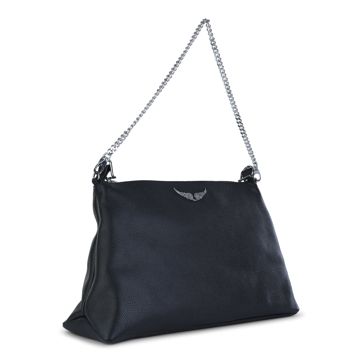 Grained Leather Shoulder Bag with Silver-Tone Hardware