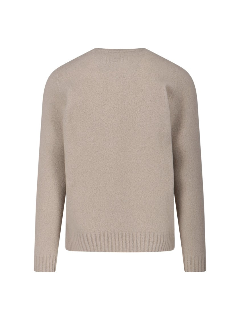 Classic Knit Beige Sweater With Ribbed Cuffs And Hem