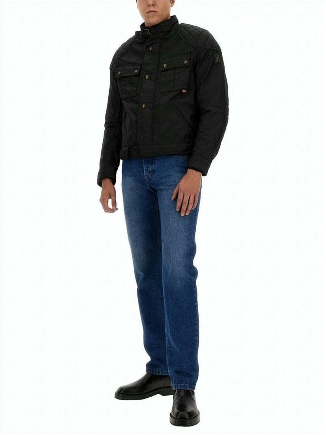 Cropped Quilted Jacket with High Collar