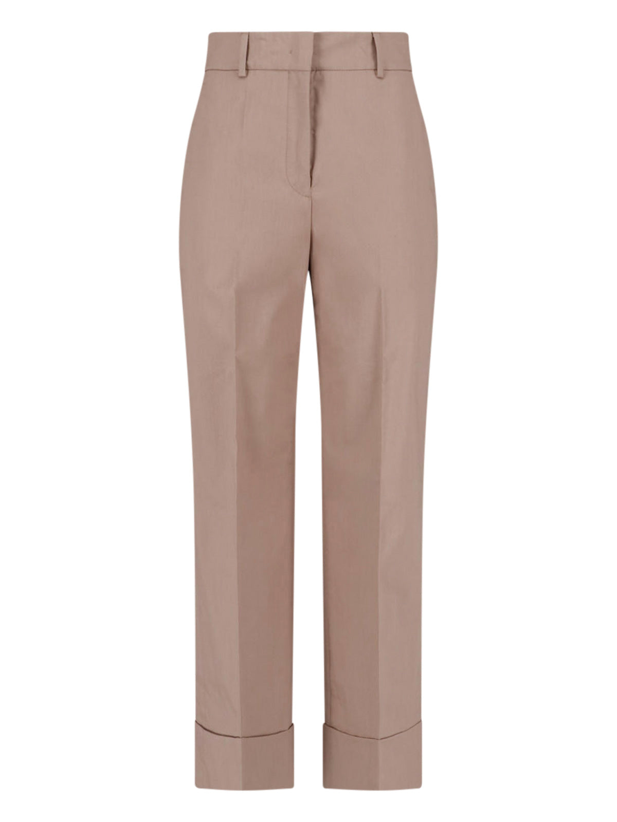 Beige Straight-Leg Tailored Cotton Trousers
