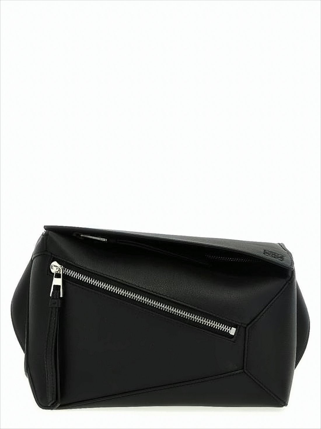 Geometric Calf Leather Crossbody Bag with Silver Hardware