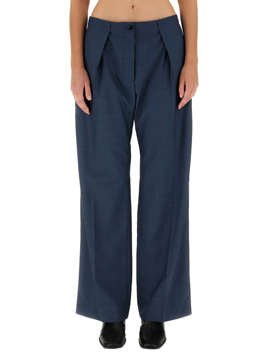 Wide-Leg Wool Trousers With Button Closure