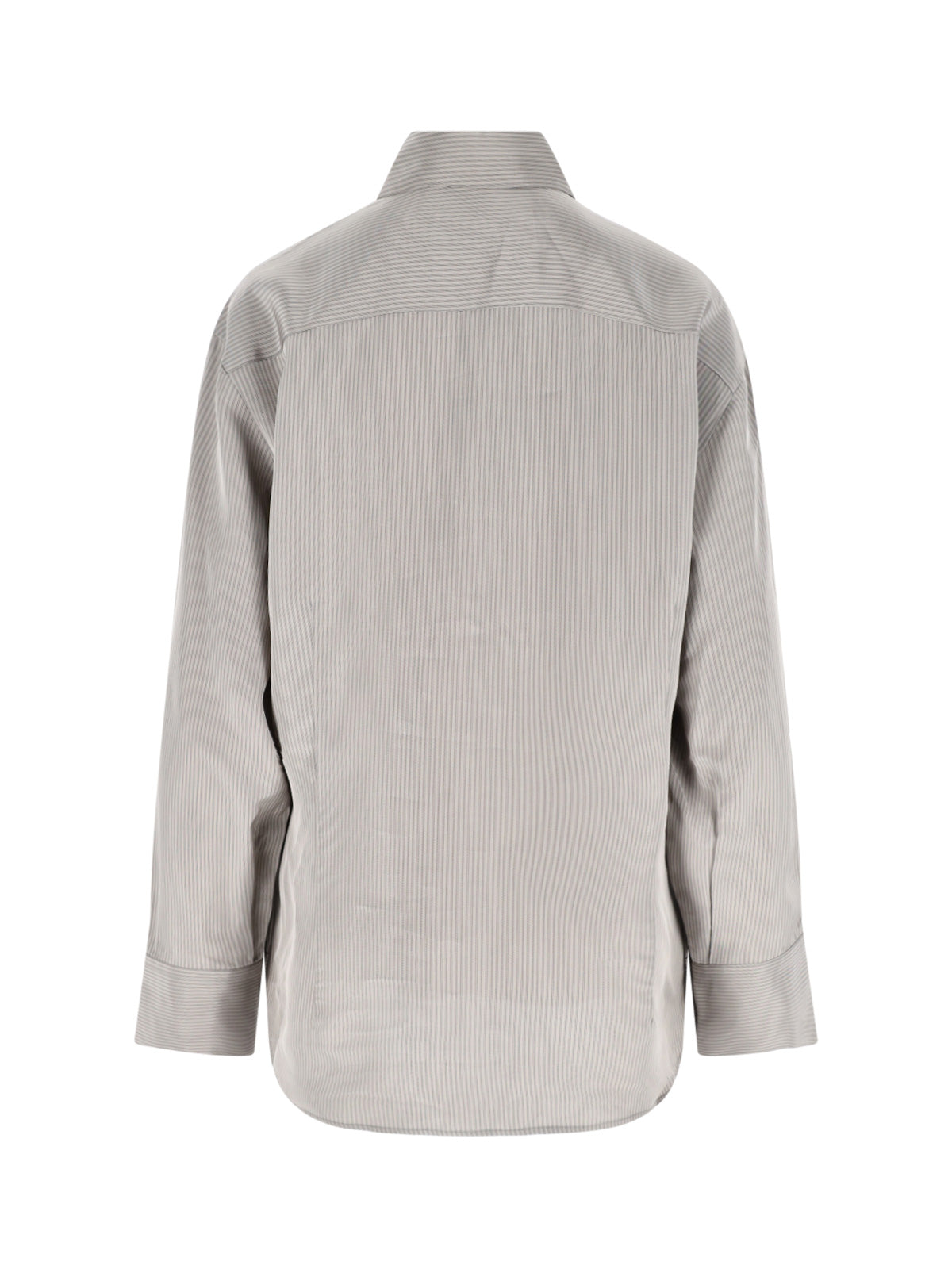 Striped Shirt In Grey Fabric, Classic Collar