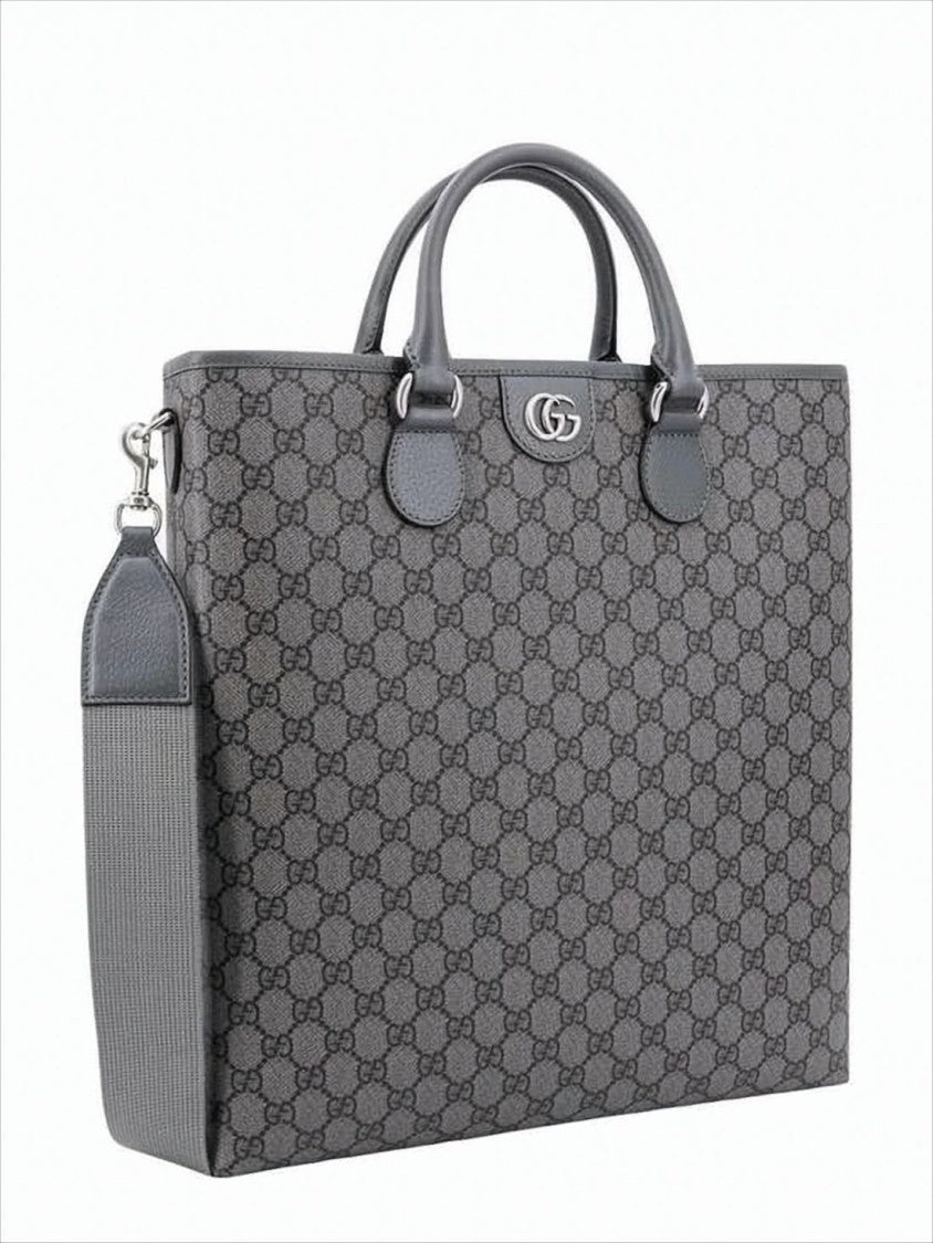 Structured Canvas Tote Bag with Interlocking Design