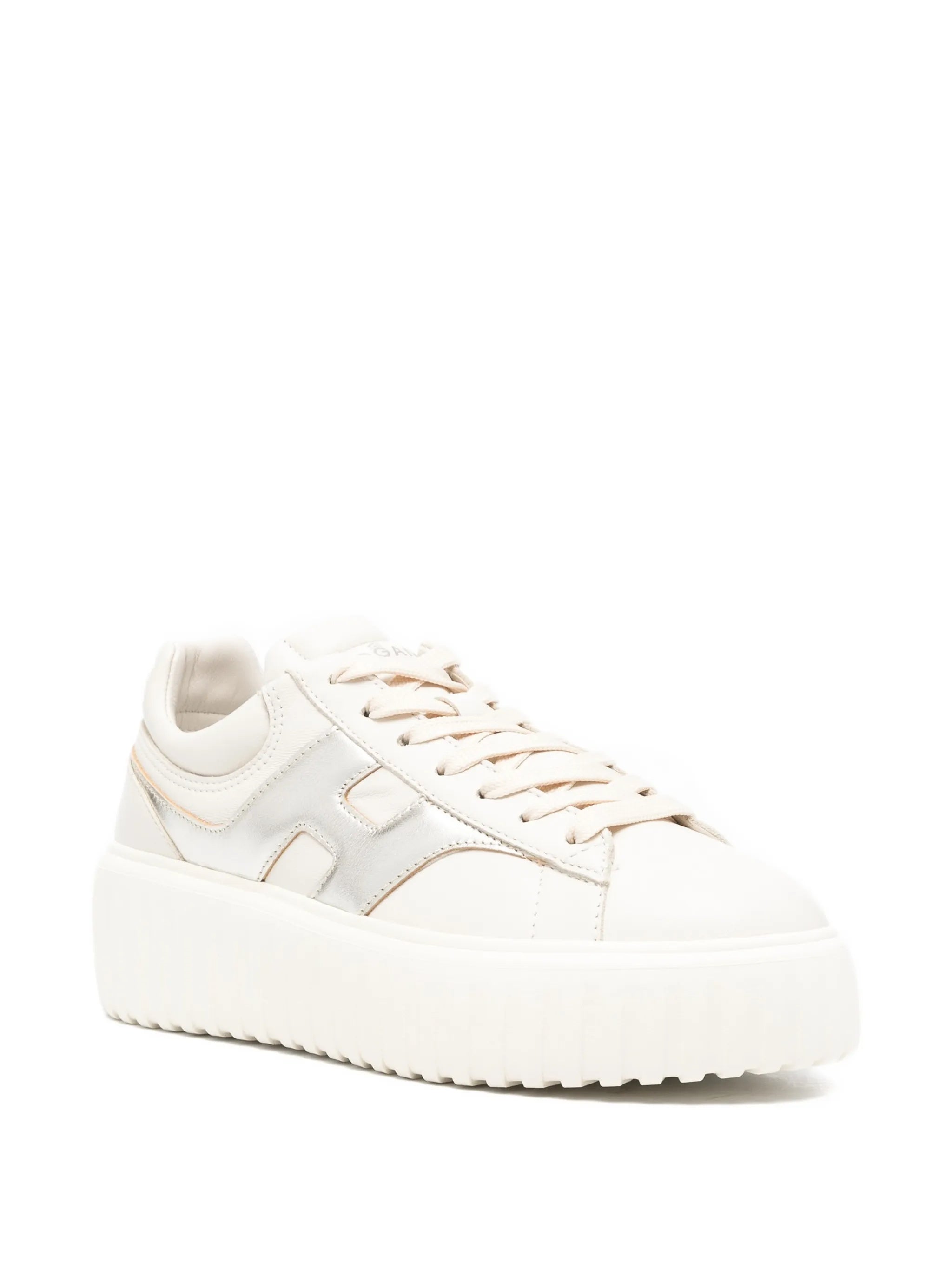 White Low-Top Metallic Logo Ridged Sneakers